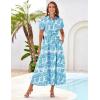 imageGRACE KARIN Womens 2025 Summer Floral Flowy Dresses Boho Tie Belt Short Puff Sleeve A Line Maxi Shirt Dress with PocketWhite Blue