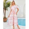 imageGRACE KARIN Womens 2025 Summer Floral Flowy Dresses Boho Tie Belt Short Puff Sleeve A Line Maxi Shirt Dress with PocketWhite Pink