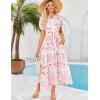 imageGRACE KARIN Womens 2025 Summer Floral Flowy Dresses Boho Tie Belt Short Puff Sleeve A Line Maxi Shirt Dress with PocketWhite Pink