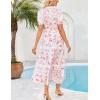 imageGRACE KARIN Womens 2025 Summer Floral Flowy Dresses Boho Tie Belt Short Puff Sleeve A Line Maxi Shirt Dress with PocketWhite Pink