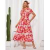 imageGRACE KARIN Womens 2025 Summer Floral Flowy Dresses Boho Tie Belt Short Puff Sleeve A Line Maxi Shirt Dress with PocketWhite Red