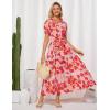 imageGRACE KARIN Womens 2025 Summer Floral Flowy Dresses Boho Tie Belt Short Puff Sleeve A Line Maxi Shirt Dress with PocketWhite Red