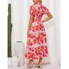 imageGRACE KARIN Womens 2025 Summer Floral Flowy Dresses Boho Tie Belt Short Puff Sleeve A Line Maxi Shirt Dress with PocketWhite Red