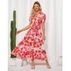 imageGRACE KARIN Womens 2025 Summer Floral Flowy Dresses Boho Tie Belt Short Puff Sleeve A Line Maxi Shirt Dress with PocketWhite Red