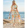 imageGRACE KARIN Womens 2025 Summer Floral Flowy Dresses Boho Tie Belt Short Puff Sleeve A Line Maxi Shirt Dress with PocketWhite Yellow