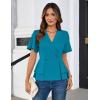 imageGRACE KARIN Womens Business Casual Outfits Business Casual Peplum Tops Short Sleeve V Neck Wrap Blouses Summer ShirtsBlue Green