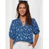 imageGRACE KARIN Womens Floral Button Down Shirts 2025 Puff Half Sleeve V Neck Summer Casual Loose Chiffon Blouse TopsBlue Floral