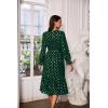 imageGRACE KARIN Womens Long Sleeve Midi A Line Dress Gold Dot Round Neck Ruffle Tiered Belt Wedding Guest Dress with SlitLong Sleeve Dark Greengold Dots