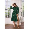 imageGRACE KARIN Womens Long Sleeve Midi A Line Dress Gold Dot Round Neck Ruffle Tiered Belt Wedding Guest Dress with SlitLong Sleeve Dark Greengold Dots