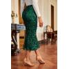 imageGRACE KARIN Womens Sequin Skirt Elastic High Waist Ruffled Hem Night Out Party Bodycon Midi SkirtGreen