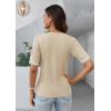 imageGRACE KARIN Womens Short Sleeve V Neck Summer Tops Ribbed Knit Slim Fitted Work Shirts Color Block Button Casual BlousesApricot