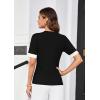 imageGRACE KARIN Womens Short Sleeve V Neck Summer Tops Ribbed Knit Slim Fitted Work Shirts Color Block Button Casual BlousesBlack