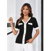 imageGRACE KARIN Womens Short Sleeve V Neck Summer Tops Ribbed Knit Slim Fitted Work Shirts Color Block Button Casual BlousesBlack