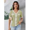 imageGRACE KARIN Womens Short Sleeve V Neck Summer Tops Ribbed Knit Slim Fitted Work Shirts Color Block Button Casual BlousesLight Green