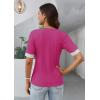 imageGRACE KARIN Womens Short Sleeve V Neck Summer Tops Ribbed Knit Slim Fitted Work Shirts Color Block Button Casual BlousesRose Pink
