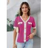 imageGRACE KARIN Womens Short Sleeve V Neck Summer Tops Ribbed Knit Slim Fitted Work Shirts Color Block Button Casual BlousesRose Pink