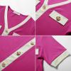 imageGRACE KARIN Womens Short Sleeve V Neck Summer Tops Ribbed Knit Slim Fitted Work Shirts Color Block Button Casual BlousesRose Pink