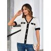 imageGRACE KARIN Womens Short Sleeve V Neck Summer Tops Ribbed Knit Slim Fitted Work Shirts Color Block Button Casual BlousesWhite