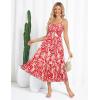imageGRACE KARIN Womens Summer Floral Dress 2025 Spaghetti Strap Smocked Tiered Casual Boho Maxi Long Sundress with PocketsRed Leaves