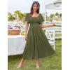 imageGRACE KARIN Womens Summer Short Sleeve Square Neck Smocked Waist Casual Vacation Tiered Flowy Maxi DressArmy Green