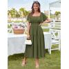 imageGRACE KARIN Womens Summer Short Sleeve Square Neck Smocked Waist Casual Vacation Tiered Flowy Maxi DressArmy Green