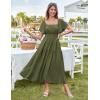imageGRACE KARIN Womens Summer Short Sleeve Square Neck Smocked Waist Casual Vacation Tiered Flowy Maxi DressArmy Green