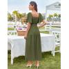 imageGRACE KARIN Womens Summer Short Sleeve Square Neck Smocked Waist Casual Vacation Tiered Flowy Maxi DressArmy Green