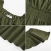 imageGRACE KARIN Womens Summer Short Sleeve Square Neck Smocked Waist Casual Vacation Tiered Flowy Maxi DressArmy Green
