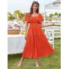 imageGRACE KARIN Womens Summer Short Sleeve Square Neck Smocked Waist Casual Vacation Tiered Flowy Maxi DressOrange