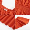 imageGRACE KARIN Womens Summer Short Sleeve Square Neck Smocked Waist Casual Vacation Tiered Flowy Maxi DressOrange