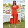 imageGRACE KARIN Womens Summer Short Sleeve Square Neck Smocked Waist Casual Vacation Tiered Flowy Maxi DressOrange