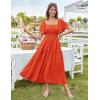 imageGRACE KARIN Womens Summer Short Sleeve Square Neck Smocked Waist Casual Vacation Tiered Flowy Maxi DressOrange