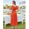 imageGRACE KARIN Womens Summer Short Sleeve Square Neck Smocked Waist Casual Vacation Tiered Flowy Maxi DressOrange
