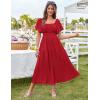 imageGRACE KARIN Womens Summer Short Sleeve Square Neck Smocked Waist Casual Vacation Tiered Flowy Maxi DressRed