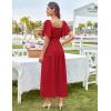 imageGRACE KARIN Womens Summer Short Sleeve Square Neck Smocked Waist Casual Vacation Tiered Flowy Maxi DressRed