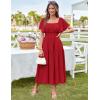 imageGRACE KARIN Womens Summer Short Sleeve Square Neck Smocked Waist Casual Vacation Tiered Flowy Maxi DressRed