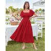 imageGRACE KARIN Womens Summer Short Sleeve Square Neck Smocked Waist Casual Vacation Tiered Flowy Maxi DressRed
