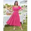 imageGRACE KARIN Womens Summer Short Sleeve Square Neck Smocked Waist Casual Vacation Tiered Flowy Maxi DressRose