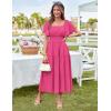 imageGRACE KARIN Womens Summer Short Sleeve Square Neck Smocked Waist Casual Vacation Tiered Flowy Maxi DressRose