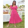 imageGRACE KARIN Womens Summer Short Sleeve Square Neck Smocked Waist Casual Vacation Tiered Flowy Maxi DressRose