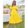 imageGRACE KARIN Womens Summer Short Sleeve Square Neck Smocked Waist Casual Vacation Tiered Flowy Maxi DressYellow