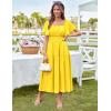 imageGRACE KARIN Womens Summer Short Sleeve Square Neck Smocked Waist Casual Vacation Tiered Flowy Maxi DressYellow