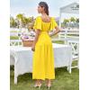 imageGRACE KARIN Womens Summer Short Sleeve Square Neck Smocked Waist Casual Vacation Tiered Flowy Maxi DressYellow