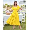 imageGRACE KARIN Womens Summer Short Sleeve Square Neck Smocked Waist Casual Vacation Tiered Flowy Maxi DressYellow