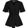 imageGRACE KARIN 2024 Womens Elegant V Neck Peplum Tops Tie Front Short Bell Sleeve Shirts Tops BlouseCrinkly Black