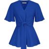 imageGRACE KARIN 2024 Womens Elegant V Neck Peplum Tops Tie Front Short Bell Sleeve Shirts Tops BlouseCrinkly Royal Blue
