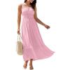 imageGRACE KARIN 2025 Womens Casual Spaghetti Straps Square Neck Maxi Dress Ruffle Flowy A Line Smocked Dress with PocketsPink