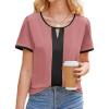 imageGRACE KARIN 2025 Womens Dressy Casual Tops Color Block Business Work Blouses Summer Keyhole Short Sleeeve Shirt OutfitsPink