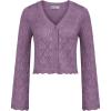 imageGRACE KARIN Cardigan Sweaters for Women Lightweight Button Down Open Front Short Crochet Shrug Long Sleeve V Neck 2024Purple