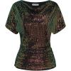 imageGRACE KARIN Women 2024 Summer Sequin Top Cowl Neck Batwing Sleeve Ruched Sparkly Glitter Party BlouseDazzling Black